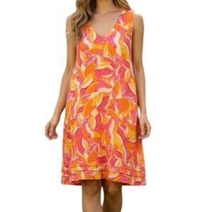 Cynthia Rowley Linen Boho Sleeveless Round Neck Knee Length Dress Medium Pink